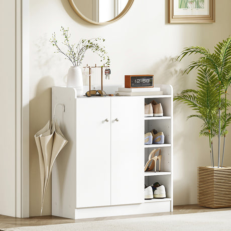 Wooden Shoe Storage Cabinet 83cm Wide With 2 Doors - Velmora