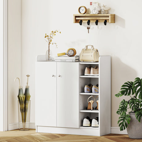Wooden Shoe Storage Cabinet 83cm Wide With 2 Doors - Velmora