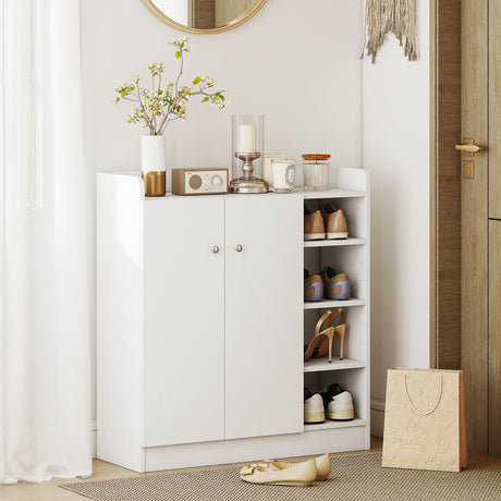 Wooden Shoe Storage Cabinet 83cm Wide With 2 Doors - Velmora