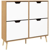 Wooden Shoe Storage Cabinet 95cm Wide With 4 Flip Doors - Velmora