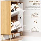 Wooden Shoe Storage Cabinet 95cm Wide With 4 Flip Doors - Velmora