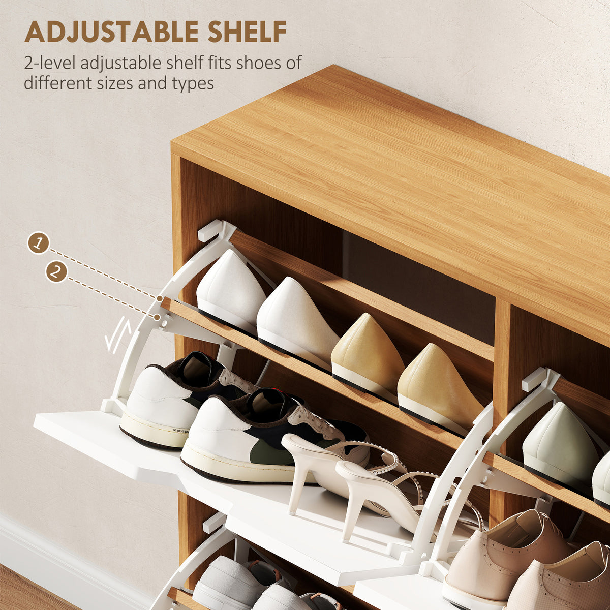 Wooden Shoe Storage Cabinet 95cm Wide With 4 Flip Doors - Velmora