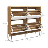 Wooden Shoe Storage Cabinet 95cm Wide With 4 Flip Doors - Velmora