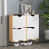 Wooden Shoe Storage Cabinet 95cm Wide With 4 Flip Doors - Velmora