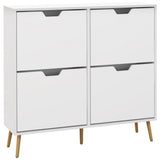 Wooden Shoe Storage Cabinet 95cm Wide With 4 Flip Doors - Velmora
