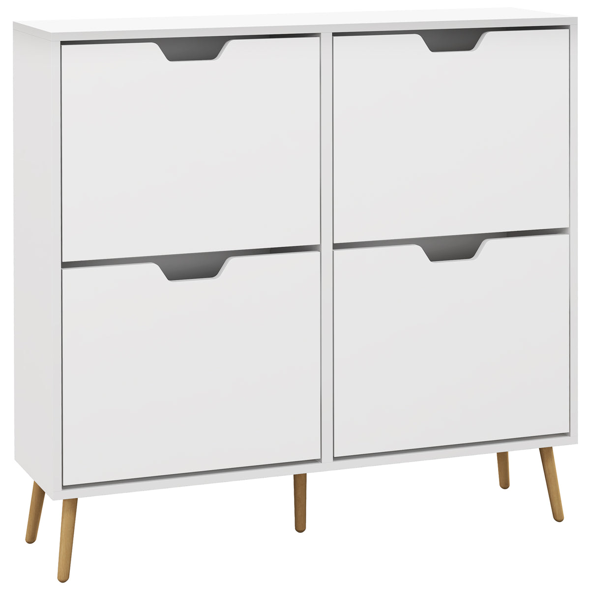 Wooden Shoe Storage Cabinet 95cm Wide With 4 Flip Doors - Velmora