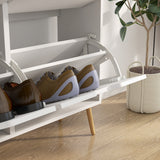Wooden Shoe Storage Cabinet 95cm Wide With 4 Flip Doors - Velmora