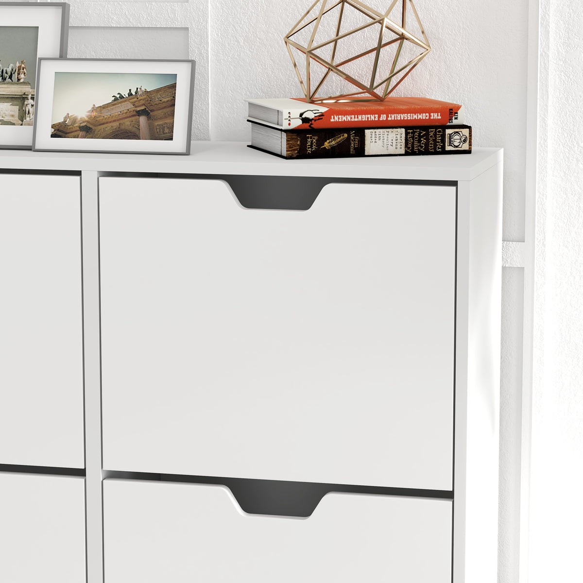 Wooden Shoe Storage Cabinet 95cm Wide With 4 Flip Doors - Velmora