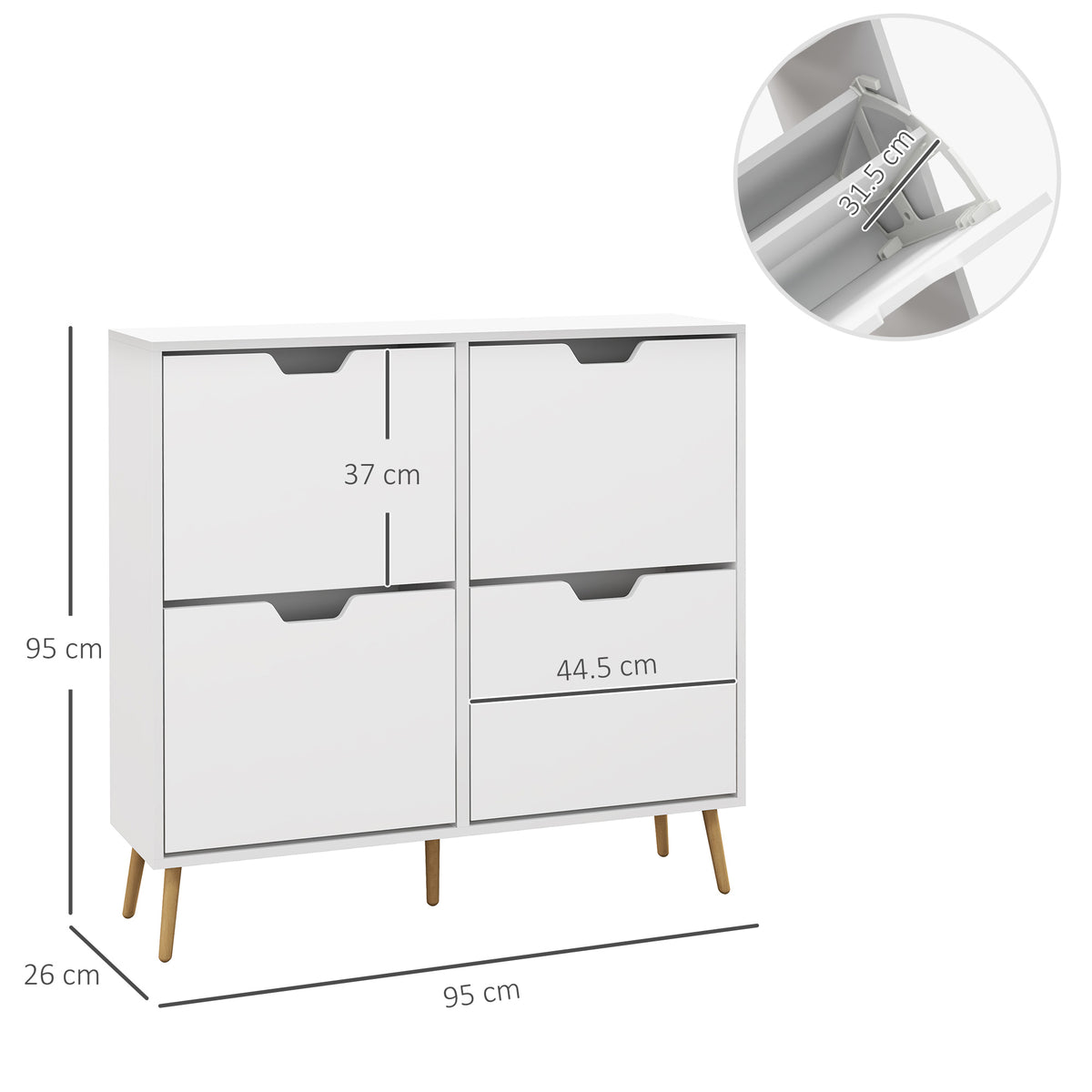 Wooden Shoe Storage Cabinet 95cm Wide With 4 Flip Doors - Velmora