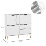 Wooden Shoe Storage Cabinet 95cm Wide With 4 Flip Doors - Velmora