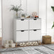 Wooden Shoe Storage Cabinet 95cm Wide With 4 Flip Doors - Velmora