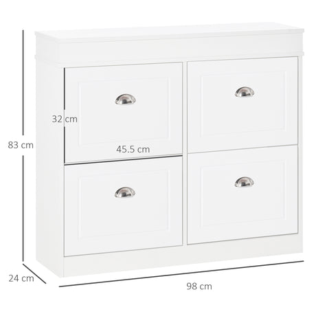 Wooden Shoe Storage Cabinet 98cm Wide With 4 Flip Doors - Velmora