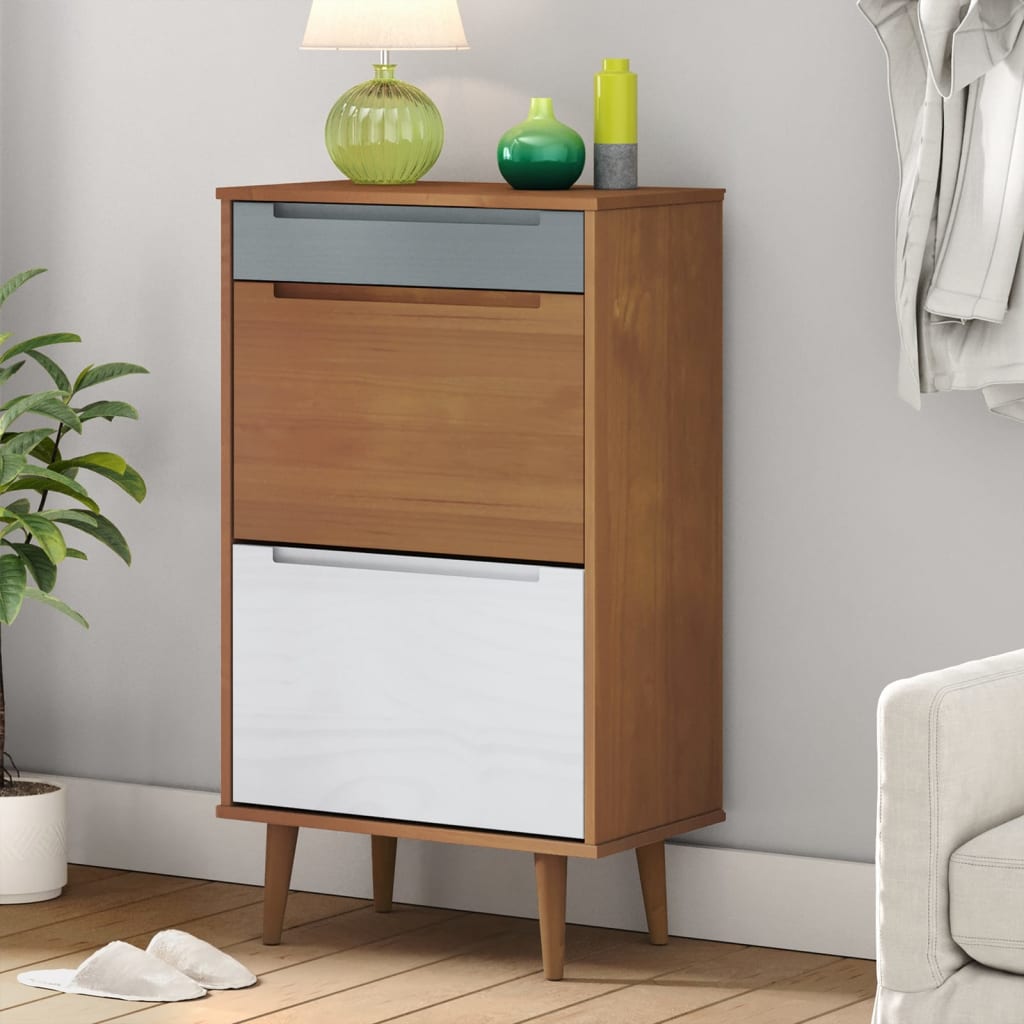 Wooden Shoe Storage Cabinet With 2 Flip Doors And 1 Drawer - Molde