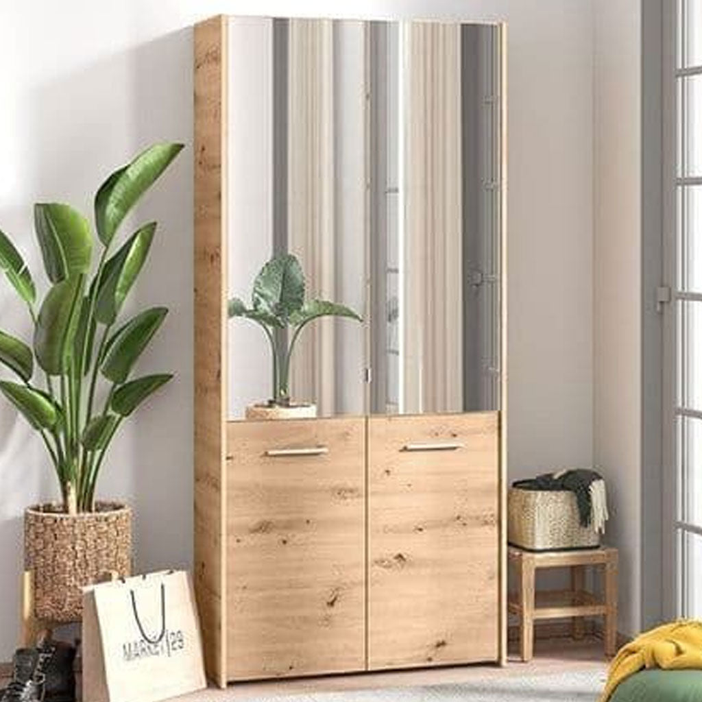 Wooden Shoe Storage Cabinet With 2 Half Mirrored Doors - Oswego