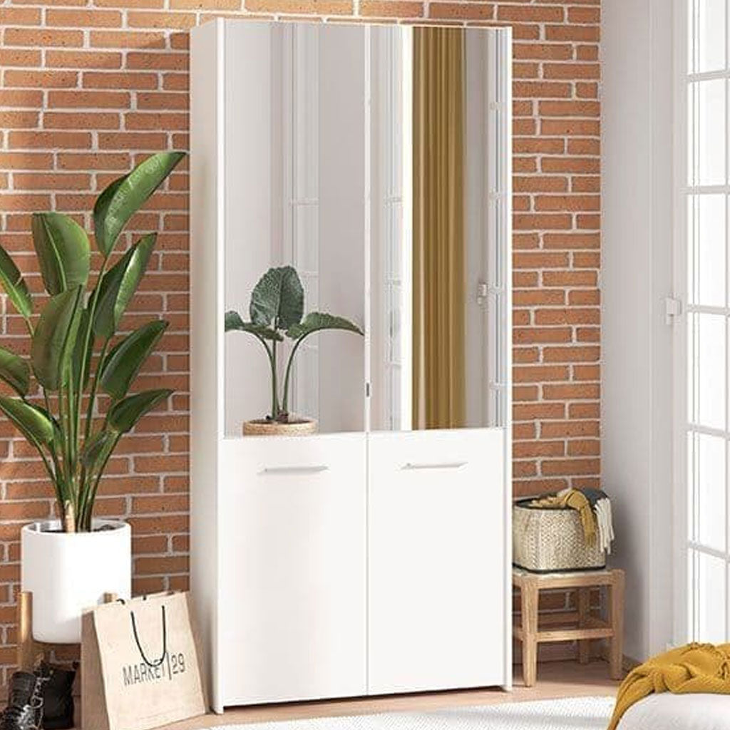 Wooden Shoe Storage Cabinet With 2 Half Mirrored Doors - Oswego