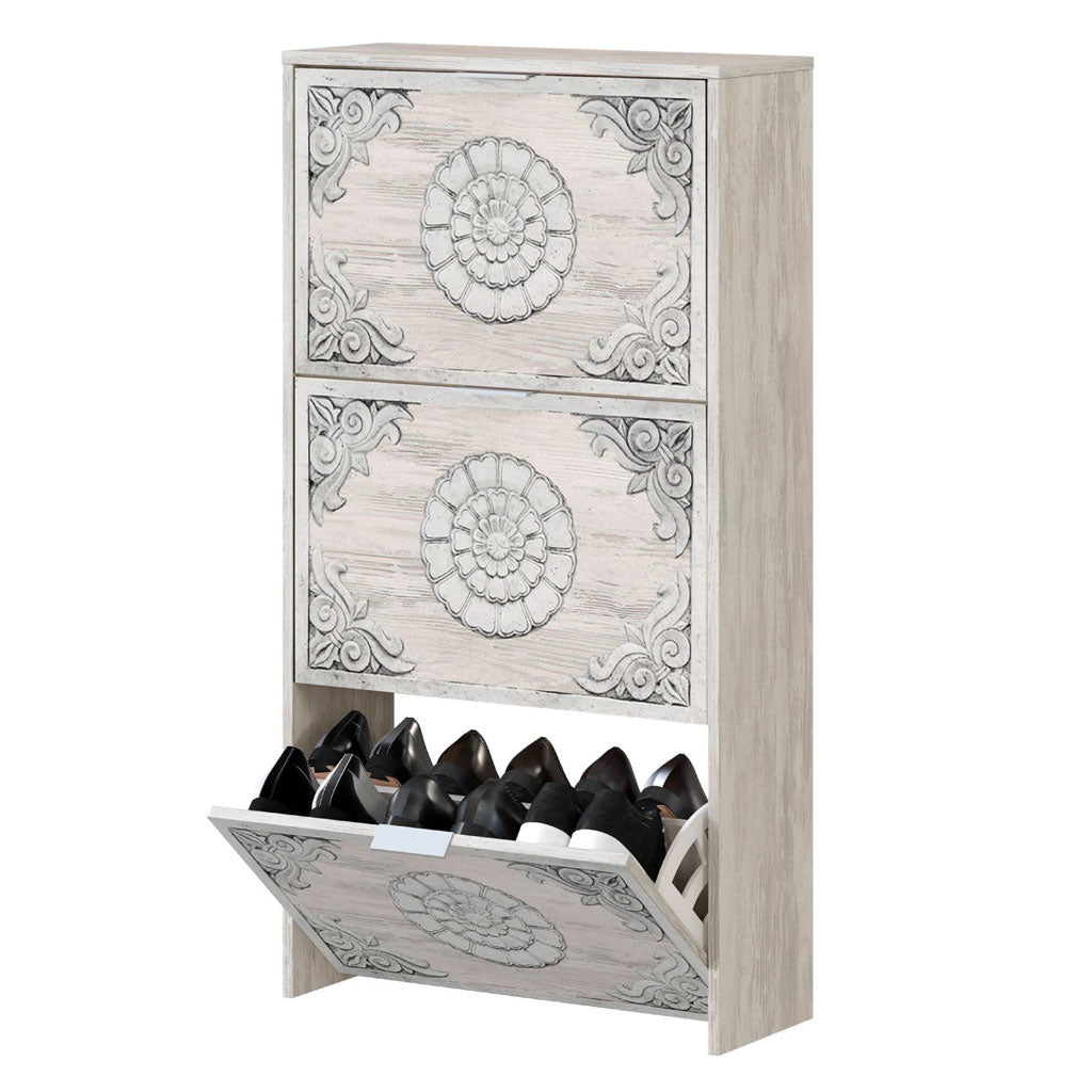 Wooden Shoe Storage Cabinet With 3 Flap Doors - Nyack
