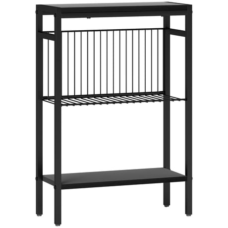 Wooden Side Table 18cm Wide With Steel Frame - Velmora