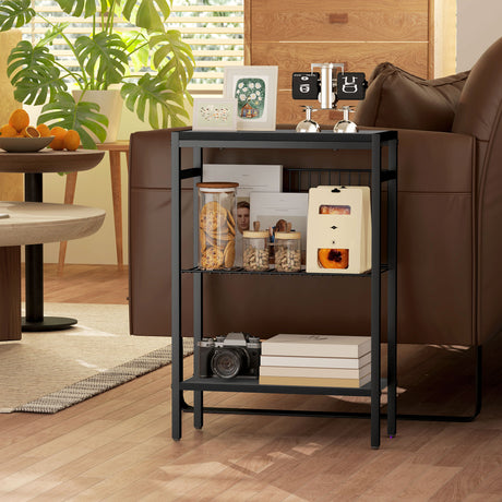Wooden Side Table 18cm Wide With Steel Frame - Velmora