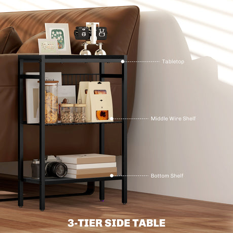 Wooden Side Table 18cm Wide With Steel Frame - Velmora