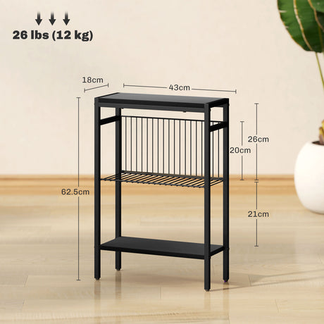 Wooden Side Table 18cm Wide With Steel Frame - Velmora