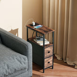 Wooden Side Table 20cm Wide With 2 Drawers With Steel Frame - Velmora