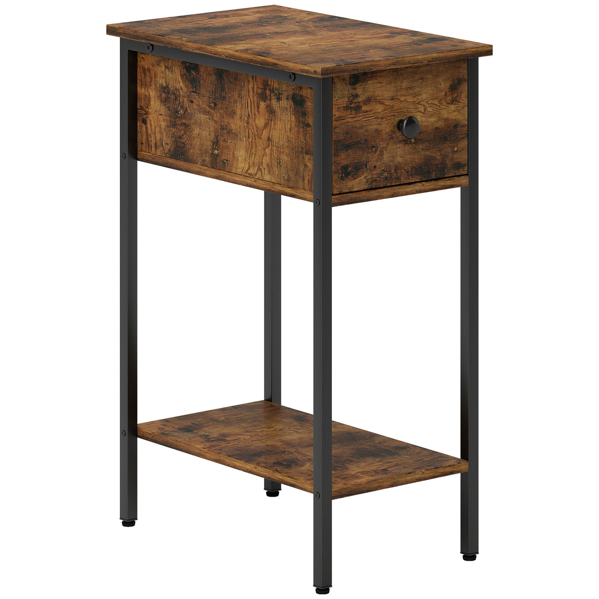 Wooden Side Table 25cm Wide With 1 Drawer And Metal Frame - Velmora