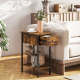 Wooden Side Table 25cm Wide With 1 Drawer And Metal Frame - Velmora