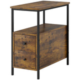 Wooden Side Table 30cm Wide With 2 Drawers And Metal Frame - Velmora