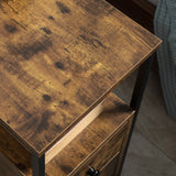Wooden Side Table 30cm Wide With 2 Drawers And Metal Frame - Velmora