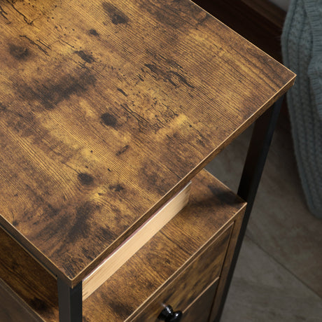 Wooden Side Table 30cm Wide With 2 Drawers And Metal Frame - Velmora