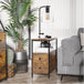 Wooden Side Table 30cm Wide With 2 Drawers And Metal Frame - Velmora