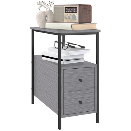 Wooden Side Table 30cm Wide With 2 Drawers And Metal Frame - Velmora