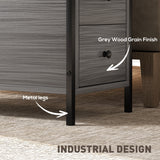 Wooden Side Table 30cm Wide With 2 Drawers And Metal Frame - Velmora