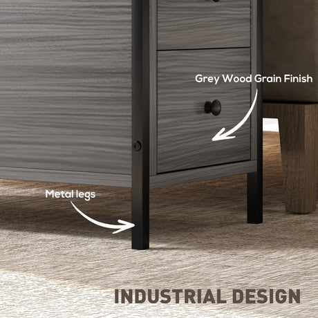 Wooden Side Table 30cm Wide With 2 Drawers And Metal Frame - Velmora