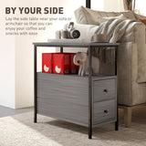 Wooden Side Table 30cm Wide With 2 Drawers And Metal Frame - Velmora