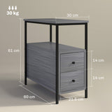 Wooden Side Table 30cm Wide With 2 Drawers And Metal Frame - Velmora