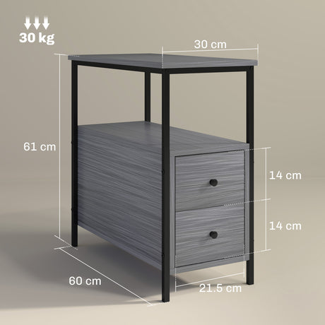 Wooden Side Table 30cm Wide With 2 Drawers And Metal Frame - Velmora