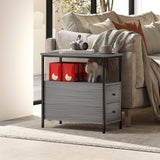 Wooden Side Table 30cm Wide With 2 Drawers And Metal Frame - Velmora