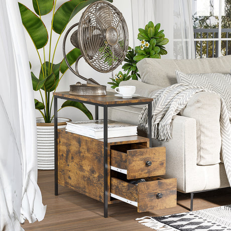 Wooden Side Table 30cm Wide With 2 Drawers in Set Of 2 - Velmora