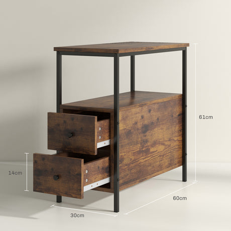 Wooden Side Table 30cm Wide With 2 Drawers in Set Of 2 - Velmora