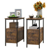 Wooden Side Table 30cm Wide With 2 Drawers in Set Of 2 - Velmora