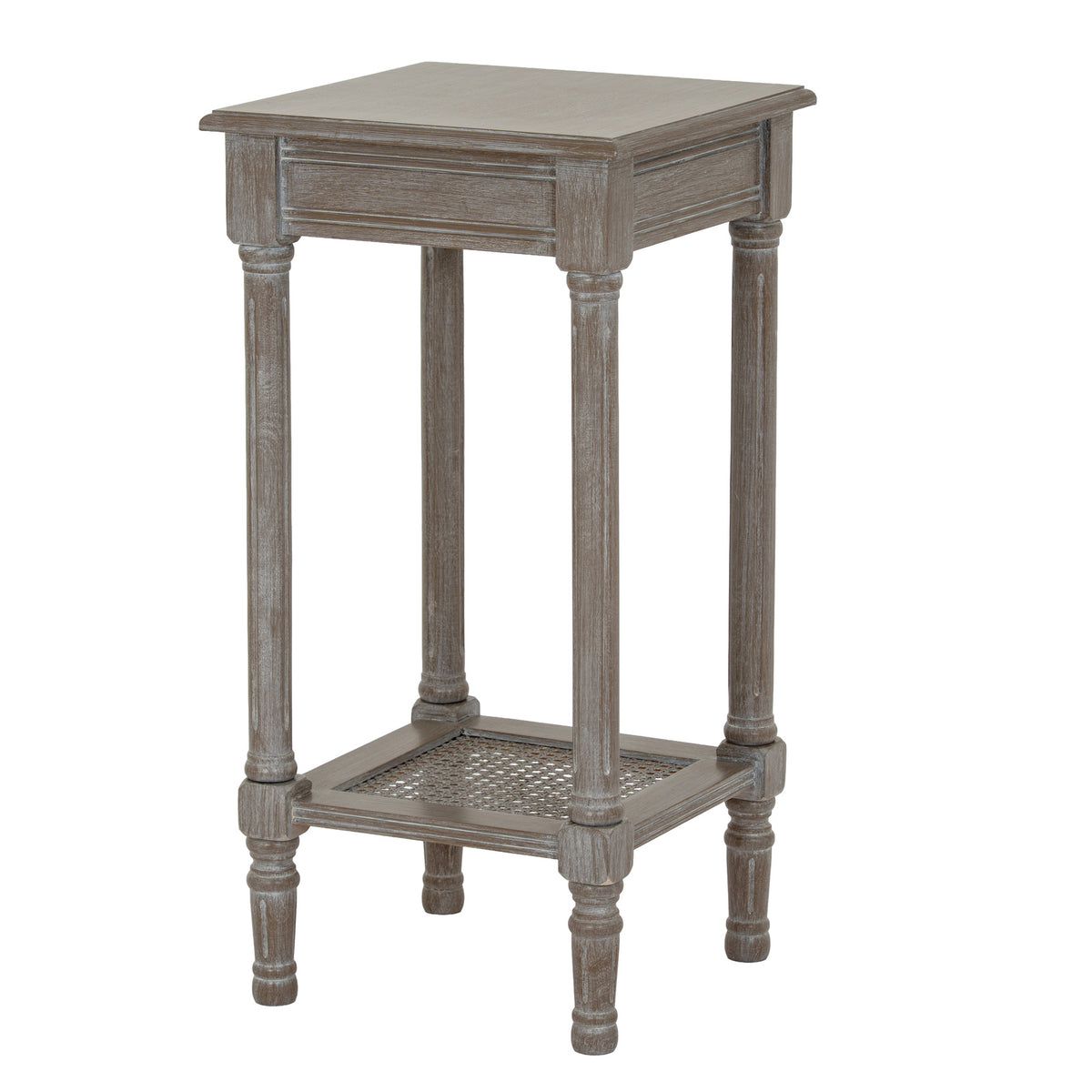 Wooden Side Table 36cm Wide With Rattan Shelf - Serene