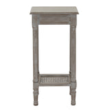 Wooden Side Table 36cm Wide With Rattan Shelf - Serene