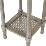 Wooden Side Table 36cm Wide With Rattan Shelf - Serene