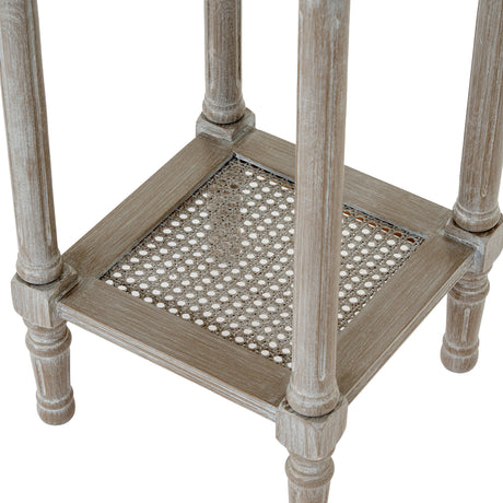 Wooden Side Table 36cm Wide With Rattan Shelf - Serene