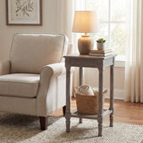 Wooden Side Table 36cm Wide With Rattan Shelf - Serene