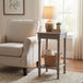 Wooden Side Table 36cm Wide With Rattan Shelf - Serene
