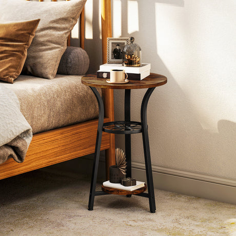 Wooden Side Table 38cm Wide With Metal Frame - Velmora