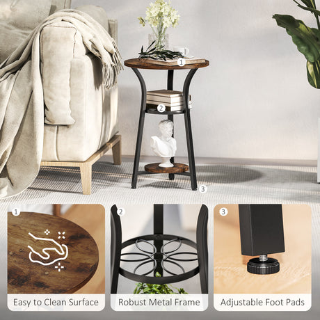 Wooden Side Table 38cm Wide With Metal Frame - Velmora