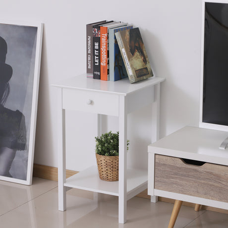 Wooden Side Table 39cm Wide With 1 Drawer in Set Of 2 - Velmora